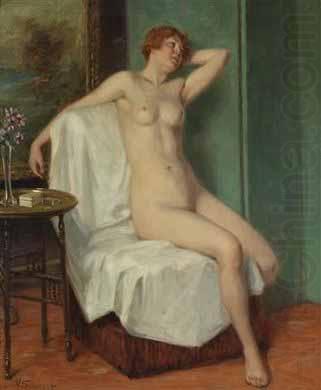 Female Nude Sitting, Victor Schivert